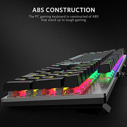 Mechanical Gaming Keyboard, Fantastic LED Rainbow Backlit Wired Keyboard, Full Anti-Ghosting Keys, with Quick-Response Blue Switches and Multimedia Control for PC and Desktop Computer