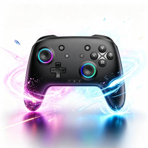 Switch Controller, Wireless Bluetooth Controller for Nintendo Switch 2/Switch/Lite/OLED, game controllers Compatible with iPhone/Mac/iPad/iOS/Android/Phone/PC/Steam and TV with Rotary Motors, RGB Hall Effect Joysticks/Macro Back Buttons/Turbo Modes/6-Axis