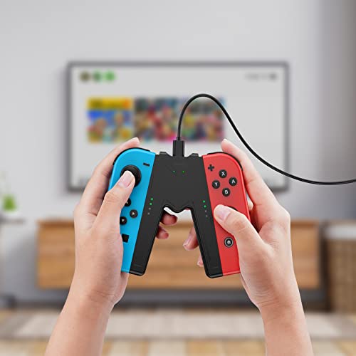 JINGDU Switch Joy-Con Charging Grip Compatible with Nintendo Switch & OLED Model, Play While Charging, Portable V-Shaped Switch Joy-Con Controller Charger with Indicators, White - color: White