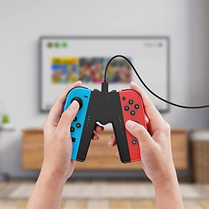 JINGDU Switch Joy-Con Charging Grip Compatible with Nintendo Switch & OLED Model, Play While Charging, Portable V-Shaped Switch Joy-Con Controller Charger with Indicators, White - color: White