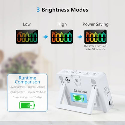 Samshow Rechargeable Digital Kitchen Timer, 2 Packs, Color Change | 10 Dynamic RGB Color, Countdown/Up, 3 Brightness 4 Volume Adjustable, Magnetic, 5" LED Display, For Classroom/Home/Classroom - color: Rgb