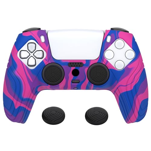 eXtremeRate PlayVital Samurai Edition Anti-Slip Controller Silicone Skin for ps5, Ergonomic Rubber Protective Case for ps5 Controller with Thumb Stick Caps - Pink & Purple & Blue - color: Pink & Purple & Blue