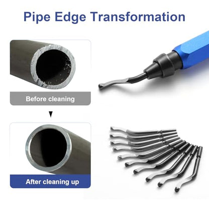10-Piece HSS Deburring Tool Set – High-Speed Steel Blades for Metal, Aluminum, Copper, PVC, Resin, Wood & 3D Prints – Manual Chamfer & Reamer with Metal Handle