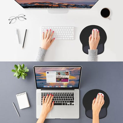 ITNRSIIET Ergonomic Mouse Pad with Wider Memory Foam Wrist Rest +17%, Curved Cushion Reduces Pressure 20%, Pain Relief, Non-Slip, Smooth, Cute Color Desk Accessory, 9.85 x 9 inch, Black Gray Gradient - color: Black Gray Gradient