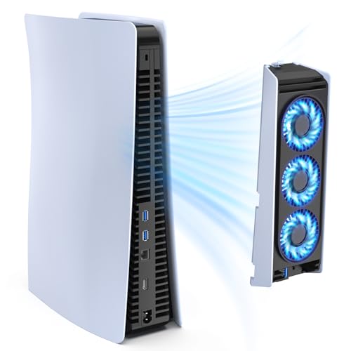 Upgraded Cooling Fan for PS5 Console,Quiet & Efficient Cooler with LED Light and USB 3.0 Port, Dual-Speed PlayStation 5 Cooling System for Disc & Digital Edition (Not for Slim/Pro) - color: ps5 fan