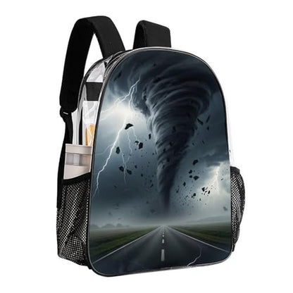 Fashion Teddy Print Clear Backpack Stadium Approved for Men Women | Transparent Bookbag with Reinforced Bottom, Adjustable Padded Shoulder Straps, Tornado Art - color: Pattern (335)