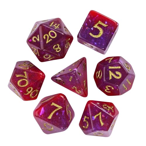 Purple Glitter DND Dice Set D&D Polyhedral Dice for Tabletop Games | Leather Storage Bag, DM Gift, for Dungeons and Dragons Role Playing Games - color: Glitter-purple&red