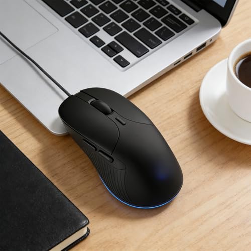 Wired Gaming Business Mouse, 6 Buttons with 2 Customizable Side Keys, Silent Click, Adjustable DPI Up to 8800, RGB Breathing Light, Black Ergonomic Optical Mouse for Windows Mac - color: Black