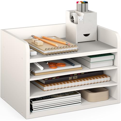Ballucci File Organizer, 4-Tier Office Desk Organizer, Open Top Wood Paper Organizer for Classroom, Mail Sorter Paper Tray with Adjustable Storage Shelves, White - color: White, size: 4 Tier Open-Top