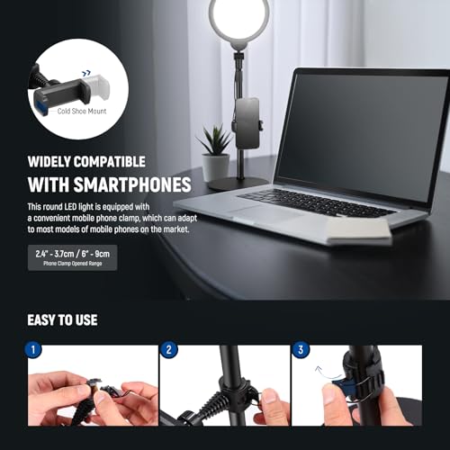 NEEWER Basics 7" Desk Ring Light for Video Recording, 10W Dimmable Full Screen Key Lighting with Stand&Phone Holder for iPhone Computer Laptop Vlog Live Streaming Video Conference, R06