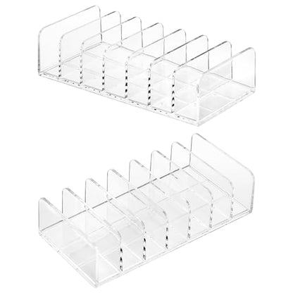 Hipiwe 2 Packs Mail Organizer Plastic Cash Tray for Desk - 7 Slots File Organizer Clear Desktop Bill Divider Holder for Paper Envelope Document Book Money Eyeshadow Makeup Palette