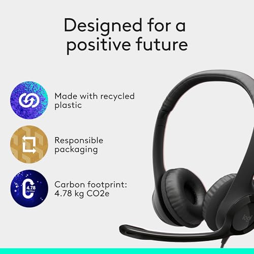 Logitech H390 Wired Headset PC/Laptop Stereo Headphones - Black | For PC/Laptop, stereo headphones, microphone, in-line controls, works with Chromebook - color: Black, style: USB-A