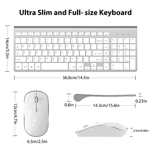 J JOYACCESS Wireless Keyboard and Mouse, Slim Wireless Keyboard Mouse with Numeric Keypad Compatible with iMac Mac PC Laptop Tablet Computer Windows (Silver White) - color: silver