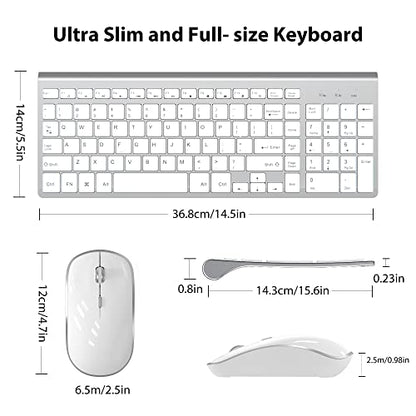 Wireless Keyboard Mouse, JOYACCES 2.4G Compact and Ultra Slim Wireless Keyboard and Mouse for Windows, Computer, Desktop, PC, Laptop-Sliver - color: silver white