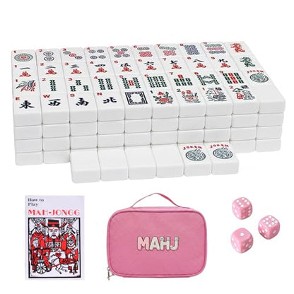 American Mahjong Tile Set, 166 Tiles & Carrying Bag & 3 Dices, White | 1.2-Inch Engraved Tiles, Melamine, Durable, Portable Mah jongg Set for Travel, Family Game Nights, and Gifting - color: White