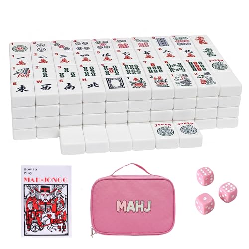 American Mahjong Tile Set, 166 Tiles & Carrying Bag & 3 Dices, White | 1.2-Inch Engraved Tiles, Melamine, Durable, Portable Mah jongg Set for Travel, Family Game Nights, and Gifting - color: White