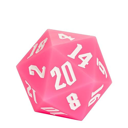 55mm Silicone D20 DND Dice, Large D20 Single 20 Sided Dice | Glow-in-the-Dark D20 Giant Dice with Gift Box for Dungeons and Dragons RPG Bar Pub Club Party Games (Pink/White) - color: Pink/White