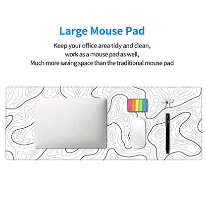 Abstract Topographic Map White Grey Black Gaming Mouse Pad Long Mouse Pad Large Desk Mat 31.5 X 11.8 Inch Mousepad with Non-Slip Base Stitched Edge Keyboard Mat for Gaming Office - color: Light Grey White