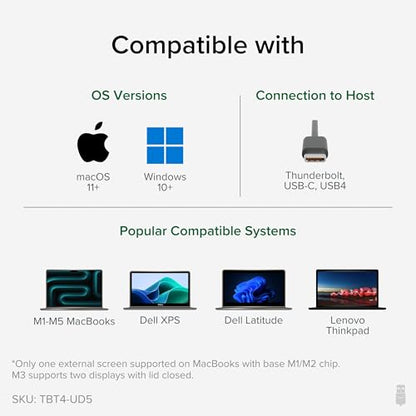 Plugable Thunderbolt 4 Dock, 100W Charging (96W Certified), Dual HDMI Docking Station for Windows and Mac, Single 8K or Dual 4K 60Hz, 40Gbps, 13 Ports with Ethernet, SD/microSD (TBT4-UD5)