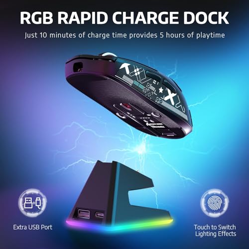 MAMBASNAKE Attack Shark X6 Wireless Gaming Mouse,RGB Magnetic Charging Dock,49g Ultralight X3 Upgrade,Tri-Mode 2.4GHz/BT5.2/USB-C,PAW3395 Sensor 26KDPI,G502 Programmable Mice for Win/Mac - Black&Tape - color: Black&Tape