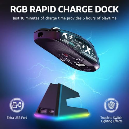 MAMBASNAKE Attack Shark X6 Wireless Gaming Mouse,RGB Magnetic Charging Dock,49g Ultralight X3 Upgrade,Tri-Mode 2.4GHz/BT5.2/USB-C,PAW3395 Sensor 26KDPI,G502 Programmable Mice for Win/Mac - Black&Tape - color: Black&Tape