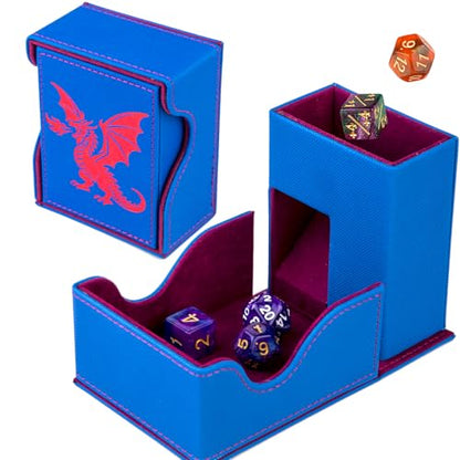 Dice Roller Tower, Premium DND Magnetic Dice Tray, Foldable PU Leather Dice Tower RPG Gifts for Dungeons and Dragons MTG Dm & Player Blue/Red（Fire Dragon） - color: Blue/Red