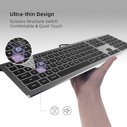 USB Wired Keyboard for Mac with White Backlight, Compatible with Mac mini, iMac, MacBook, Plug and Play Full-Sized Keyboard for Office, Home Use