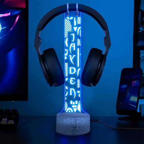 Custom Gamer Headphone Holder with RGB LED Lights, Personalized Name Headset Stand, Valentine Gift for Boyfriend Girlfriend, Gift for Him Her, Game Room Decoration - color: 09