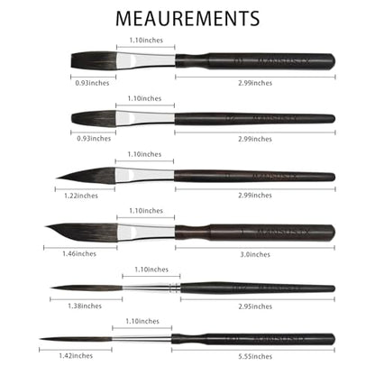 Starter Pinstriping Brush Kit 6 pcs High Performance Striping Brushes, Long Liner, Script Liner, Sword, Cat Tongue, Scroll Brushes for Lettering & Detailing