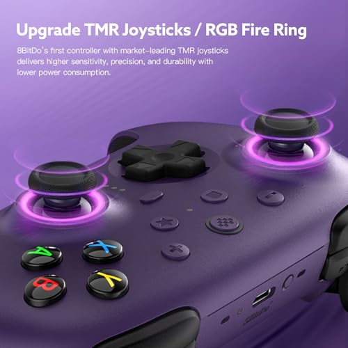 8Bitdo Ultimate 2 Wireless 2.4G Controller (Purple) | For Windows PC, Apple, Steam & Android, TMR Joystick, Star-Ring RGB Lights, Adjustable Trigger Locks, Charging Dock Included - color: Purple