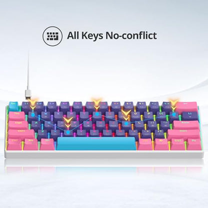 Fogruaden Wired 60% Percent Mechanical Keyboard, RGB Gaming Keyboard 60 Percent, Ultra-Compact 60 Percent Purple Keyboard for Win/Mac PC Gamer, Easy to Carry on Trip (Purple, Red Switch) - color: Purple/Red Switch