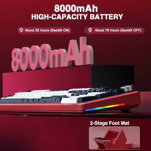 AULA F108 PRO - Wireless Mechanical Keyboard with Screen&Knob,Hot Swappable Gaming Keyboard with 8000mAh Battery,Pre-lubed Switches,RGB Backlit,PBT Keycaps Creamy Sounding Computer Keyboards,104 Keys - color: White&Red