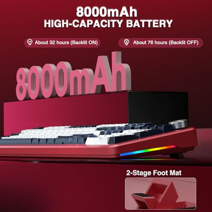 AULA F108 PRO - Wireless Mechanical Keyboard with Screen&Knob,Hot Swappable Gaming Keyboard with 8000mAh Battery,Pre-lubed Switches,RGB Backlit,PBT Keycaps Creamy Sounding Computer Keyboards,104 Keys - color: White&Red