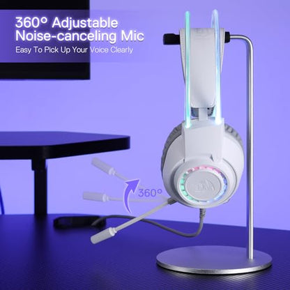 Redragon H231 Scream Wired Gaming Headset, Stereo Surround Sound, 40mm Drivers, Leather Foam Ear Pads, Noise-canceling Microphone, Dynamic RGB Lighting, Works with PC/PS4/PS5/NS/Xbox-one, White