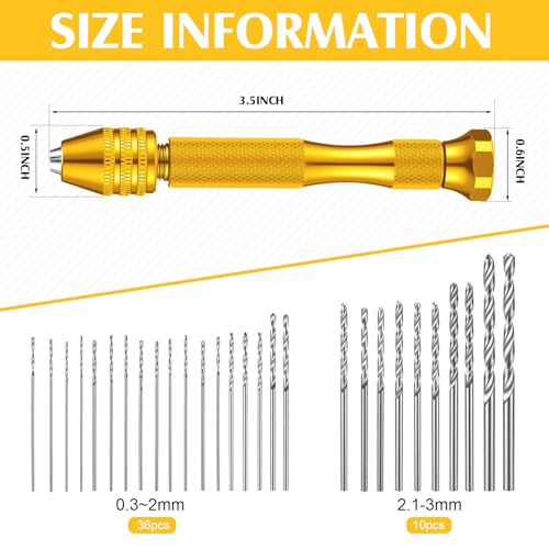 Mudder 57pcs Micro Drill Bits & Pin Vise Set, 46 Pcs Hand Twist Drills and 10 Pcs Pcb Mini Cutting Bits for Resin, Beads, Polymer Clay, Craft, DIY Jewelry, Model Making Projects(Gold) - color: Gold