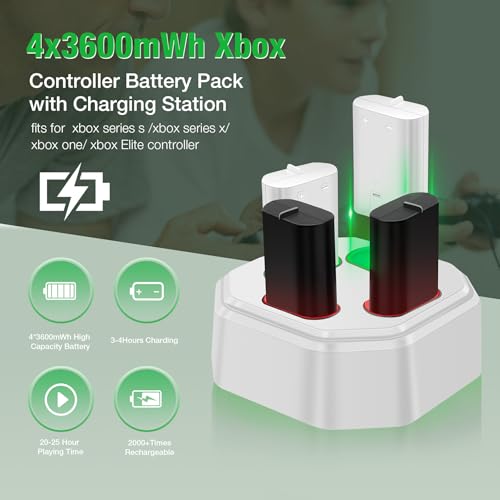 Rechargeable Xbox Controller Battery Packs with Charging Station,4x3600mWh Xbox Controller Battery for Xbox Series X/S/Xbox One/Elite Controllers