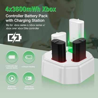 Rechargeable Xbox Controller Battery Packs with Charging Station,4x3600mWh Xbox Controller Battery for Xbox Series X/S/Xbox One/Elite Controllers