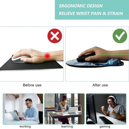 Mouse Pad with Wrist Support, Ergonomic Mouse Pad with Memory Foam Wrist Rest Cushion, Non-Slip Rubber Base Gaming Mice Pad for Home Office Computer Laptop, Blue Marble - color: Blue marble