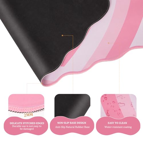 L-SPOUTTO Pink Heart Mouse Pad Set,Scalloped XXL Desk Mat + Ergonomic Mouse Wrist Rest + Gel Keyboard Wrist Rest for Keyboard 65%/75%,3in1 Large Desk Pad for Desktop Home Office Computer Game - color: Pink Heart