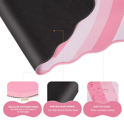 L-SPOUTTO Pink Heart Mouse Pad Set,Scalloped XXL Desk Mat + Ergonomic Mouse Wrist Rest + Gel Keyboard Wrist Rest for Keyboard 65%/75%,3in1 Large Desk Pad for Desktop Home Office Computer Game - color: Pink Heart