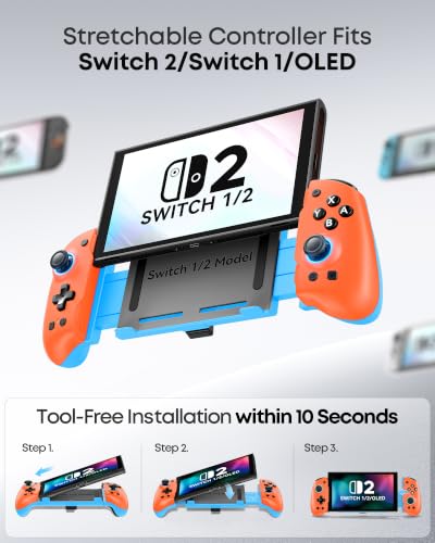 OIVO VGA DESIGN Switch Controller Handheld for 1/2/OLED, Ergonomic Grip Stretch Joypad for SW Console, Wireless Controller with TMR Joysticks, RGB Lighting, Turbo, 4 Macros & Card Slot - color: Orange & Blue