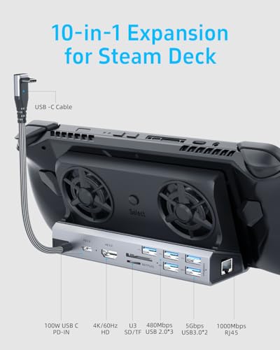 13-in-1 Steam Deck Dock with Dual 5cm RGB Cooling Fans for Steam Deck OLED/ROG Ally/Switch 2/Legion Go – 4K@60Hz HDMI, Gigabit Ethernet, 100W PD, Aluminum - color: 13-in-1 Dual Cooling Fan