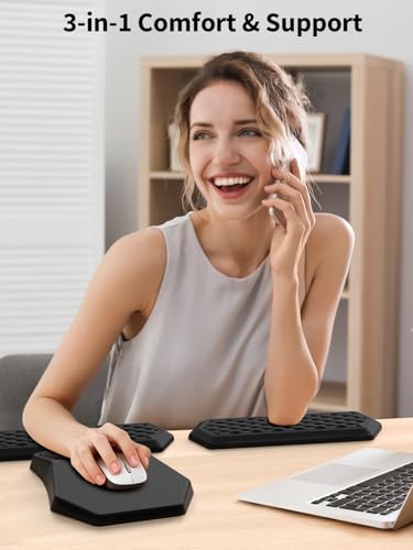2-in-1 L-Shaped Desk Elbow Pads & & Mouse Pad Set with Wrist Rest, Black | Ergonomic Desk Edge Cushion, Soft Memory Foam Comfort Support for Wrist Arm Elbow, Non-Slip Base