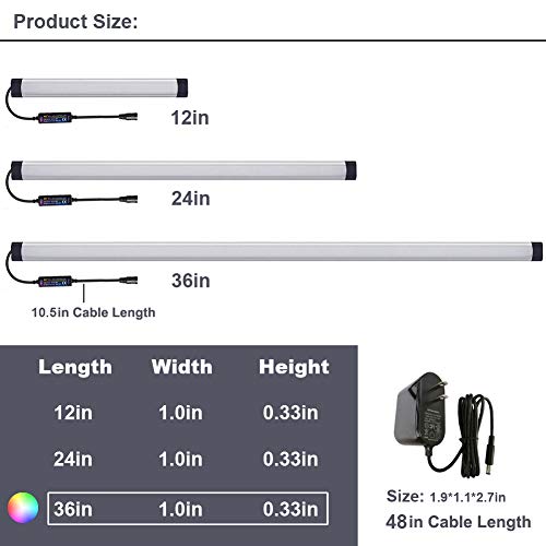Dimmable Under Cabinet Lighting, RGB LED Light Bar, RF Remote Control Lamp, Multicolor Under Counter Lights for Desk, Room, Cupboard, Hallway, Shelf, Closet (36 Inch) - size: 36 Inch