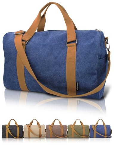 Travel Duffel Bag - 40L Weekender Carry-On, CanBoss (Navy) | Spacious 40L canvas weekender duffle for women & men - gym, travel and carry-on bag with trolley sleeve and 6 pockets - color: Navy