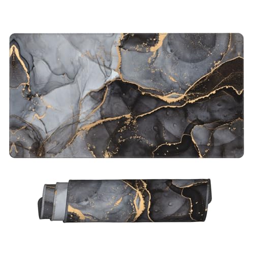 Grey and Black Marble Large Extended Mouse Pads XL Mousepad with Stitched Edges Marbling Non-Slip Rubber Base Computer Keyboard Pad Desk Mat for Home Office Desk Decor, 29.5" X 15.8" - color: Marble #05, size: 29.5L x 15.8W inches