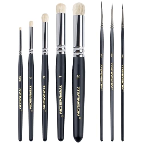 Transon 8pcs Miniature Painting Dry Brush Set with 5 Drybrushes and 3 Small Detail Brushes for Model Making and Miniature Model Painting - size: 8 PCS