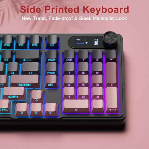 BlueFinger Wireless Gaming Keyboard, RGB Backlit, Tri-Mode Bluetooth/2.4G/USB-C, 98 Keys Quiet Keyboard with Number Pad, Volume Knob & Screen, Side Printed PBT Keycaps for PC/Mac/Laptop - style: Wireless Keyboard