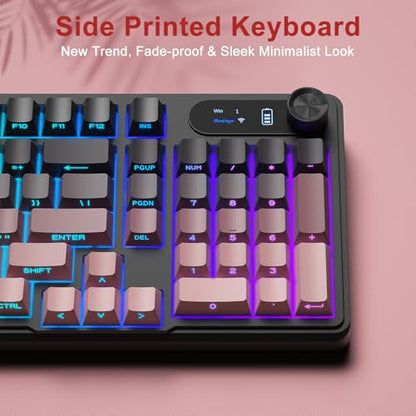 BlueFinger Wireless Gaming Keyboard, RGB Backlit, Tri-Mode Bluetooth/2.4G/USB-C, 98 Keys Quiet Keyboard with Number Pad, Volume Knob & Screen, Side Printed PBT Keycaps for PC/Mac/Laptop - style: Wireless Keyboard