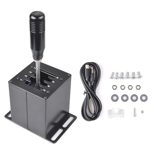 ZHSYMX PC USB Simulator Shifter Compatible with Logitech G29/G27/G25/G920,Thrustmaster T300 T500 Steering Wheel Applicable for ATS ETS Dust WRC Sim Racing Games H Shifter 7+R(PC System) Black - color: 7+R PC USB Shifter